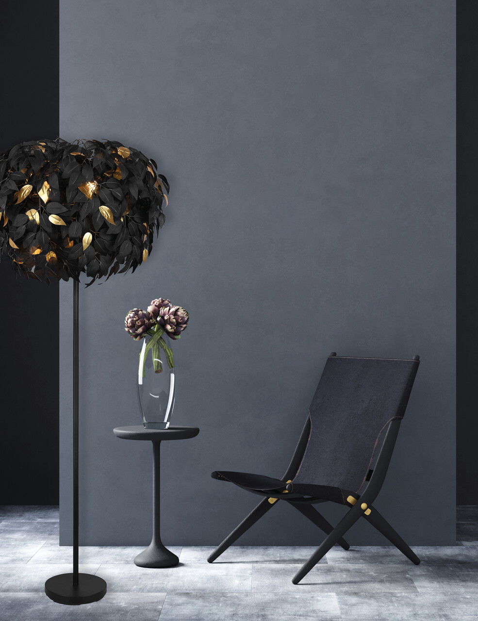 Lampadar Leavy, RL, 70x180 cm, 28W, 3x E14, metal, negru mat/auriu - imagine 5